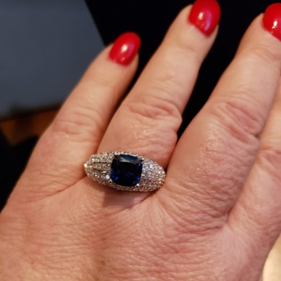 Blue and white ring in rhodium over Sterling Silver SZ 11 - Picture 2 of 4